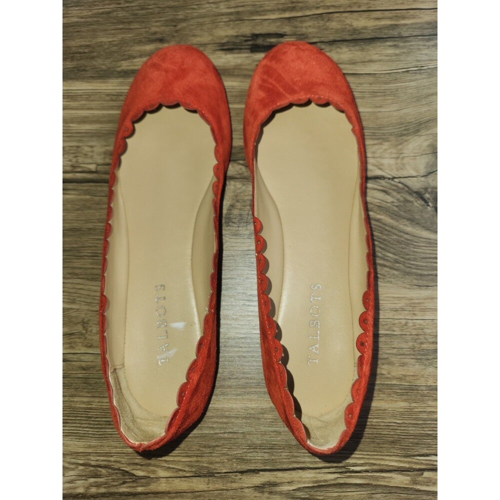 Talbots Women's Slip-on Penelope Scallop Flats leather Suede Orange, Sz 6.5 Med - Picture 2 of 15